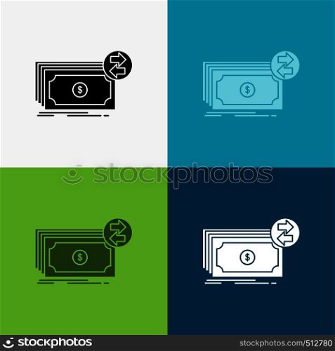 Banknotes, cash, dollars, flow, money Icon Over Various Background. glyph style design, designed for web and app. Eps 10 vector illustration. Vector EPS10 Abstract Template background