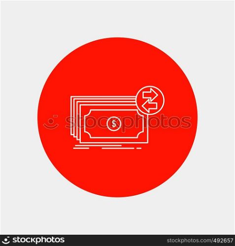 Banknotes, cash, dollars, flow, money White Line Icon in Circle background. vector icon illustration. Vector EPS10 Abstract Template background