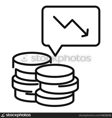 Bankrupt coin stack icon. Outline bankrupt coin stack vector icon for web design isolated on white background. Bankrupt coin stack icon, outline style