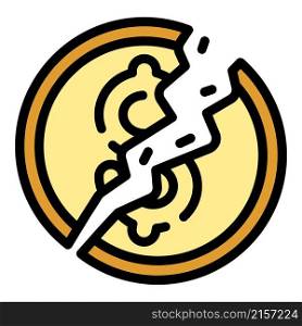 Bankrupt dollar coin icon. Outline bankrupt dollar coin vector icon color flat isolated. Bankrupt dollar coin icon color outline vector