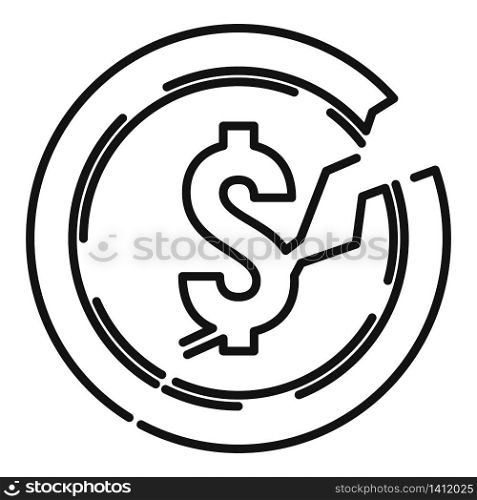 Bankrupt money coin icon. Outline bankrupt money coin vector icon for web design isolated on white background. Bankrupt money coin icon, outline style
