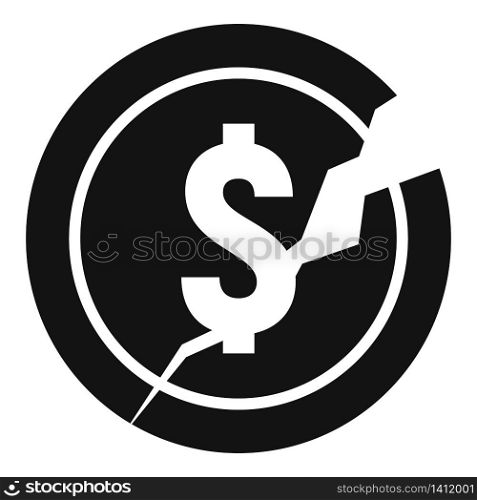 Bankrupt money coin icon. Simple illustration of bankrupt money coin vector icon for web design isolated on white background. Bankrupt money coin icon, simple style