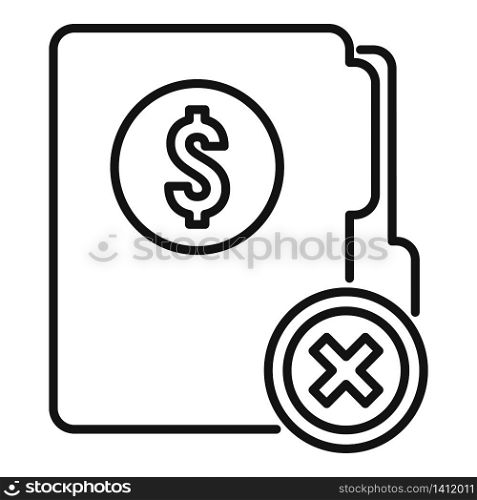 Bankrupt money folder icon. Outline bankrupt money folder vector icon for web design isolated on white background. Bankrupt money folder icon, outline style