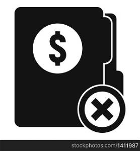 Bankrupt money folder icon. Simple illustration of bankrupt money folder vector icon for web design isolated on white background. Bankrupt money folder icon, simple style