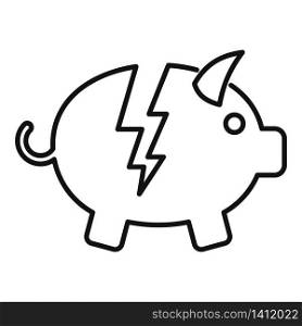 Bankrupt piggy bank icon. Outline bankrupt piggy bank vector icon for web design isolated on white background. Bankrupt piggy bank icon, outline style