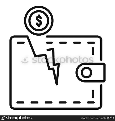 Bankrupt wallet icon. Outline bankrupt wallet vector icon for web design isolated on white background. Bankrupt wallet icon, outline style