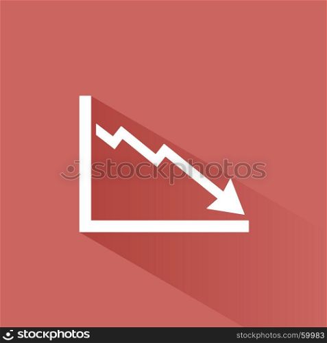Bankruptcy chart icon with shade on red background