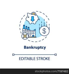 Bankruptcy concept icon. Business collapse, corporate crisis idea thin line illustration. Legal entity, company debt repayment inability. Vector isolated outline RGB color drawing. Editable stroke