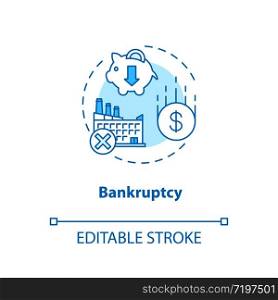Bankruptcy concept icon. Business collapse, corporate crisis idea thin line illustration. Legal entity, company debt repayment inability. Vector isolated outline RGB color drawing. Editable stroke