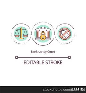 Bankruptcy court concept icon. Financial failure matters idea thin line illustration. Personal and corporate bankruptcy cases. Vector isolated outline RGB color drawing. Editable stroke. Bankruptcy court concept icon