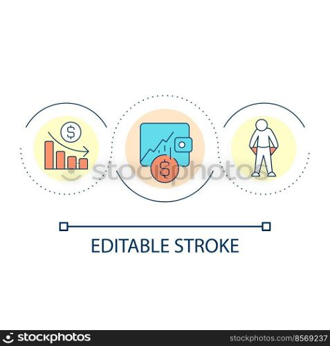 Bankruptcy loop concept icon. Unable to pay debts. Business crisis. Financial problems abstract idea thin line illustration. Isolated outline drawing. Editable stroke. Arial font used. Bankruptcy loop concept icon