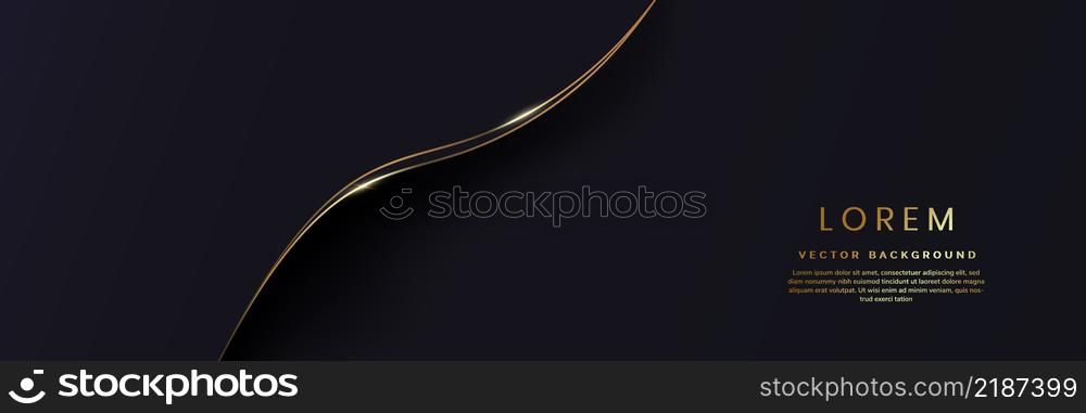 Banner abstract 3D luxury gold curved lines overlapping with light effect on dark background. Vector illustration