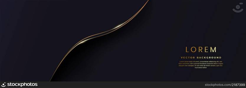 Banner abstract 3D luxury gold curved lines overlapping with light effect on dark background. Vector illustration