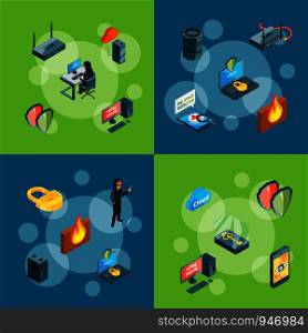 Banner and poster vector isometric data and computer safety icons infographic concept illustration. Vector isometric data and computer safety icons infographic concept illustration