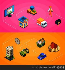 Banner and poster vector isometric online shopping icons infographic concept illustration. Vector isometric online shopping icons infographic concept illustration