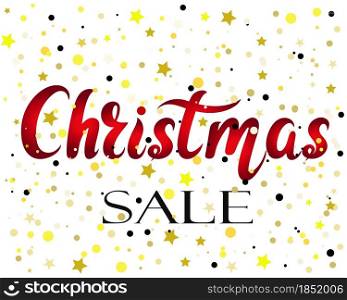 Banner christmas sale vector illustration. Hand lettering holiday sales. Christmas and New Years postcard for shop or showcase.. Banner christmas sale vector illustration.