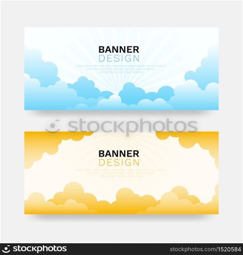 Banner cloud day summer and sunset border flat design cartoon style vector behind sunburst effect background illustration