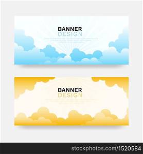 Banner cloud day summer and sunset border flat design cartoon style vector behind sunburst effect background illustration