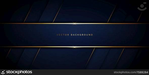 Banner dark blue geometric diagonal background with golden line and space for text. Luxury style. Vector illustration