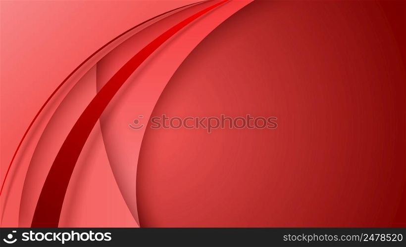 Banner design template abstract curved shapes overlapping layer red background paper cut style. Vector illustration