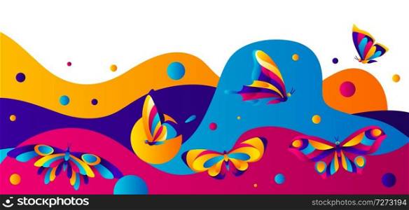 Banner design with butterflies. Colorful bright abstract insects.. Banner design with butterflies.