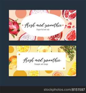 Banner design with Fruits theme, dragonfruit and lemon vector illustration design template