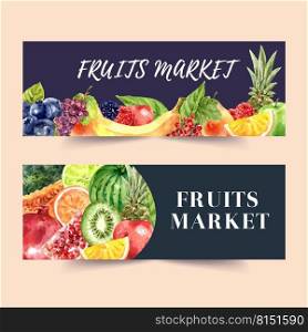 Banner design with fruits theme watercolor with elements vector illustration template.  