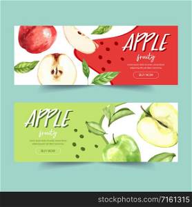 Banner design with green and several types of apple concept, colorful themed vector illustration template.