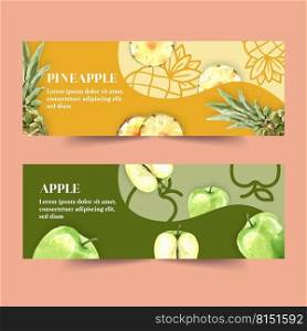 Banner design with pineapple and apple concept, creative colorful vector illustration.