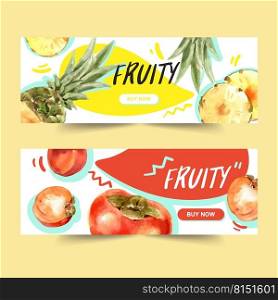 Banner design with pineapple and plum concept, colorful vector illustration design template