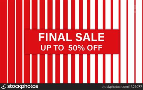 Banner FINAL SALE on pattern red stripe background. Vector isolated illustration. Sale poster template. Geometric line pattern. Special offer sale red tag. EPS 10