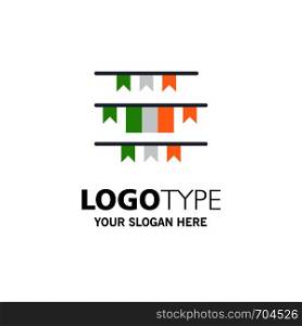 Banner, Flag, Garland, Ireland, Irish Business Logo Template. Flat Color