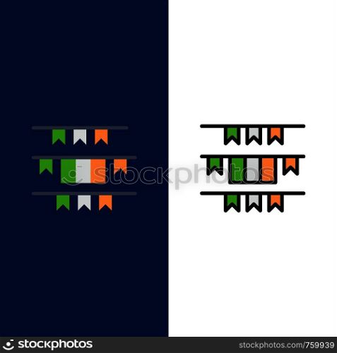 Banner, Flag, Garland, Ireland, Irish Icons. Flat and Line Filled Icon Set Vector Blue Background