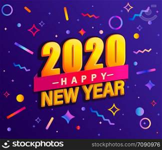 Banner for 2020 new year. Modern design card, poster with geometric shapes and wishing happy holiday.Great for flyers, greetings, invitations. congratulations .Vector. Banner for 2020 new year.