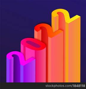 Banner for 2022 new year in stair infograph style, different colors numbers with long shadow. Perfect for presentations,flyers,leaflets,posters, greeting cards.Vector illustration.. Banner for 2022 new year in stair infograph style.