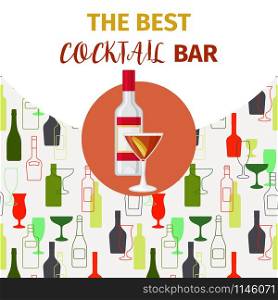 Banner for cocktail bar with vodka alcohol drink and red cocktail, vector illustration. Vodka and red cocktail bar banner