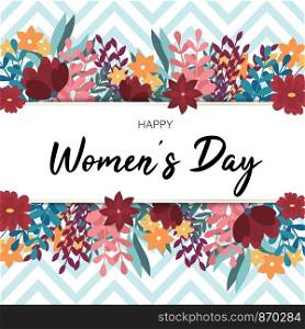 Banner for the International Women's Day, March 8 with the decor of flowers and leaves. vector illustration with layered structure