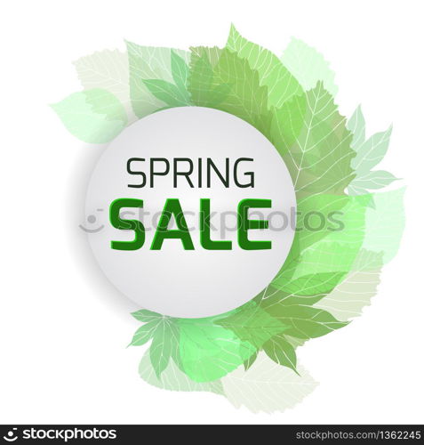 Banner for the spring sale with green leaves. Vector element for your design. Banner for the spring sale with green leaves. Vector element for