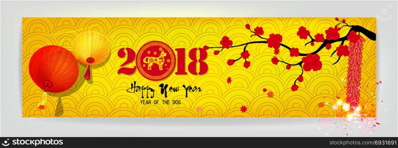 Banner Happy new year 2018 greeting card and chinese new year of the dog