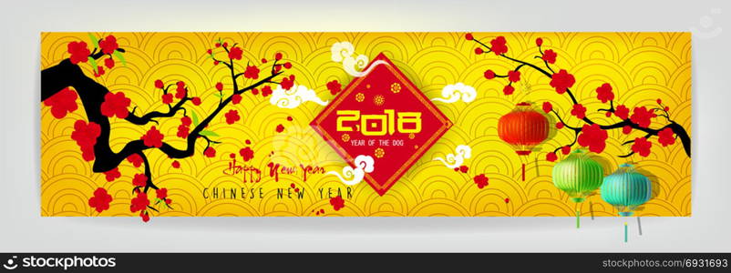 Banner Happy new year 2018 greeting card and chinese new year of the dog