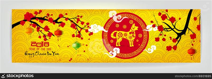 Banner Happy new year 2018 greeting card and chinese new year of the dog