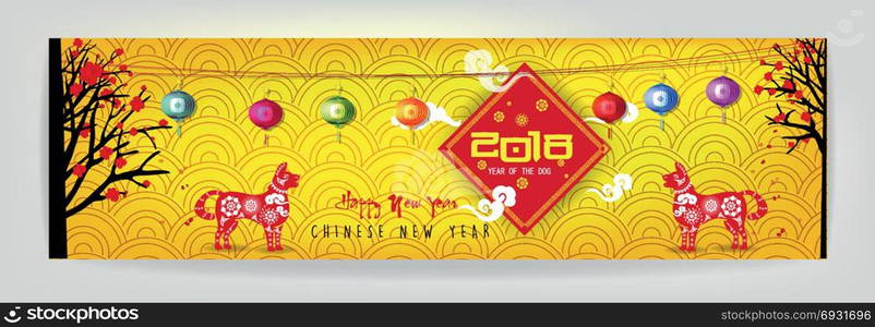 Banner Happy new year 2018 greeting card and chinese new year of the dog