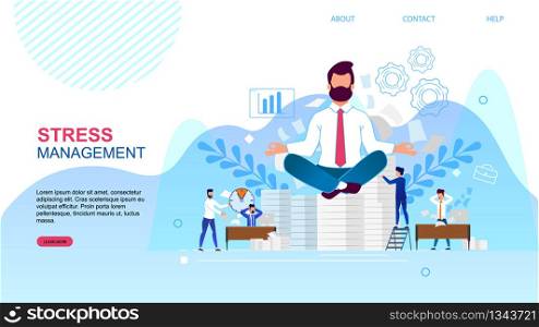 Banner is Written Stress Management Landing Page. Gaining Useful Skills in Stress Management Training. Independent Study Literature and Implementation Exercises to Combat Stress Cartoon.