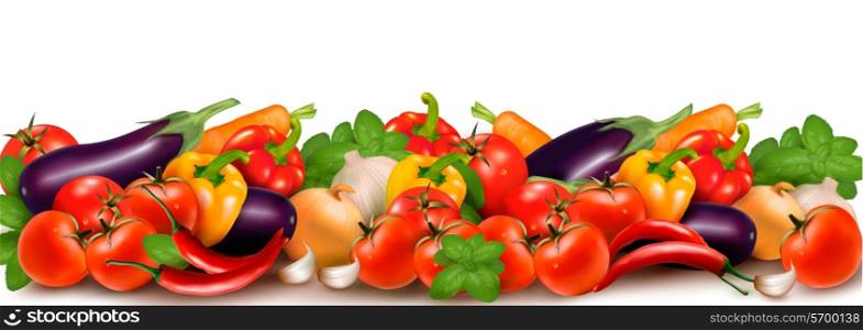 Banner made of fresh colorful vegetables. Vector illustration.