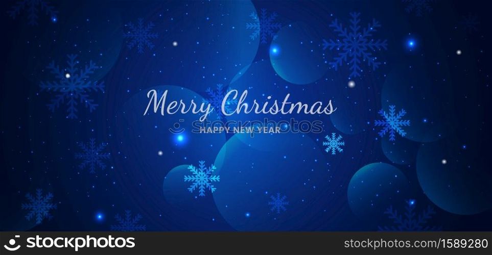 Banner merry chistmas snowflakes blue background design. Vector illustration