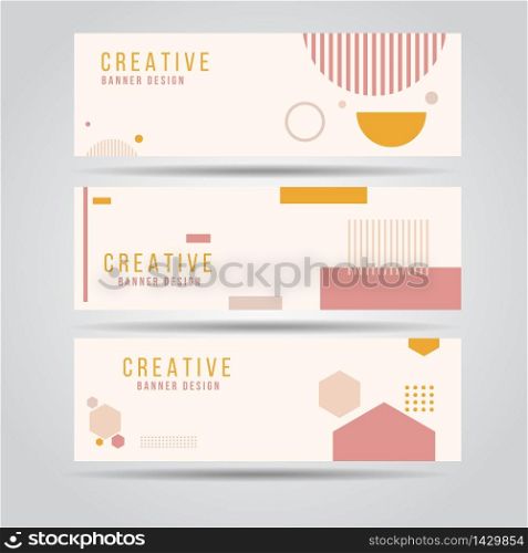Banner modern minimal set abstract creactive trendy style with copy space for text and photo.Corporate advertising template for business banner, flyer, brochure in white background.