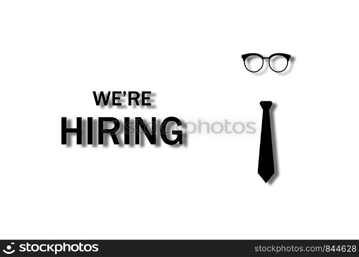 Banner of hiring on job. Business concept free vacancy. Glasses and tie with shadows. EPS 10. Banner of hiring on job. Business concept free vacancy. Glasses and tie with shadows.