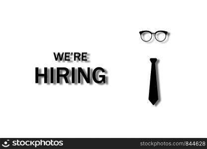 Banner of hiring on job. Business concept free vacancy. Glasses and tie with shadows. EPS 10. Banner of hiring on job. Business concept free vacancy. Glasses and tie with shadows.