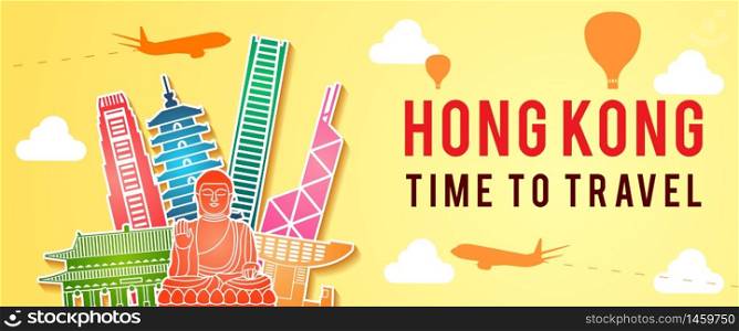 banner of Hong Kong famous landmark silhouette colorful style,travel and tourism,vector illustration