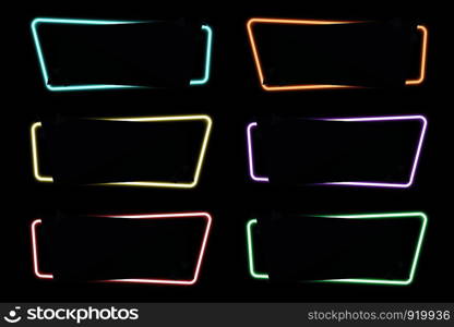 Banner on Night . Neon Light , Special offer sale banner for your design . discount clearance event festival black friday, minimal style . sticker price tag badge , Flat linear illustration vector